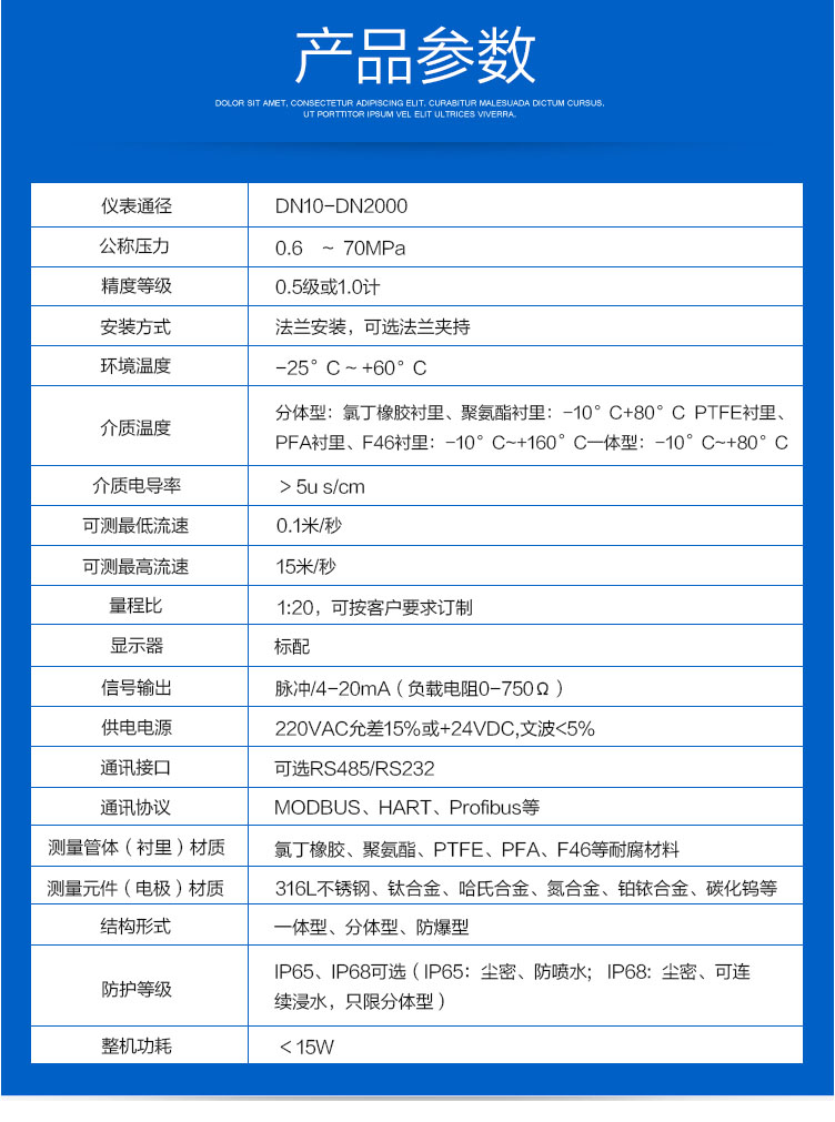熱水流量計技術參數